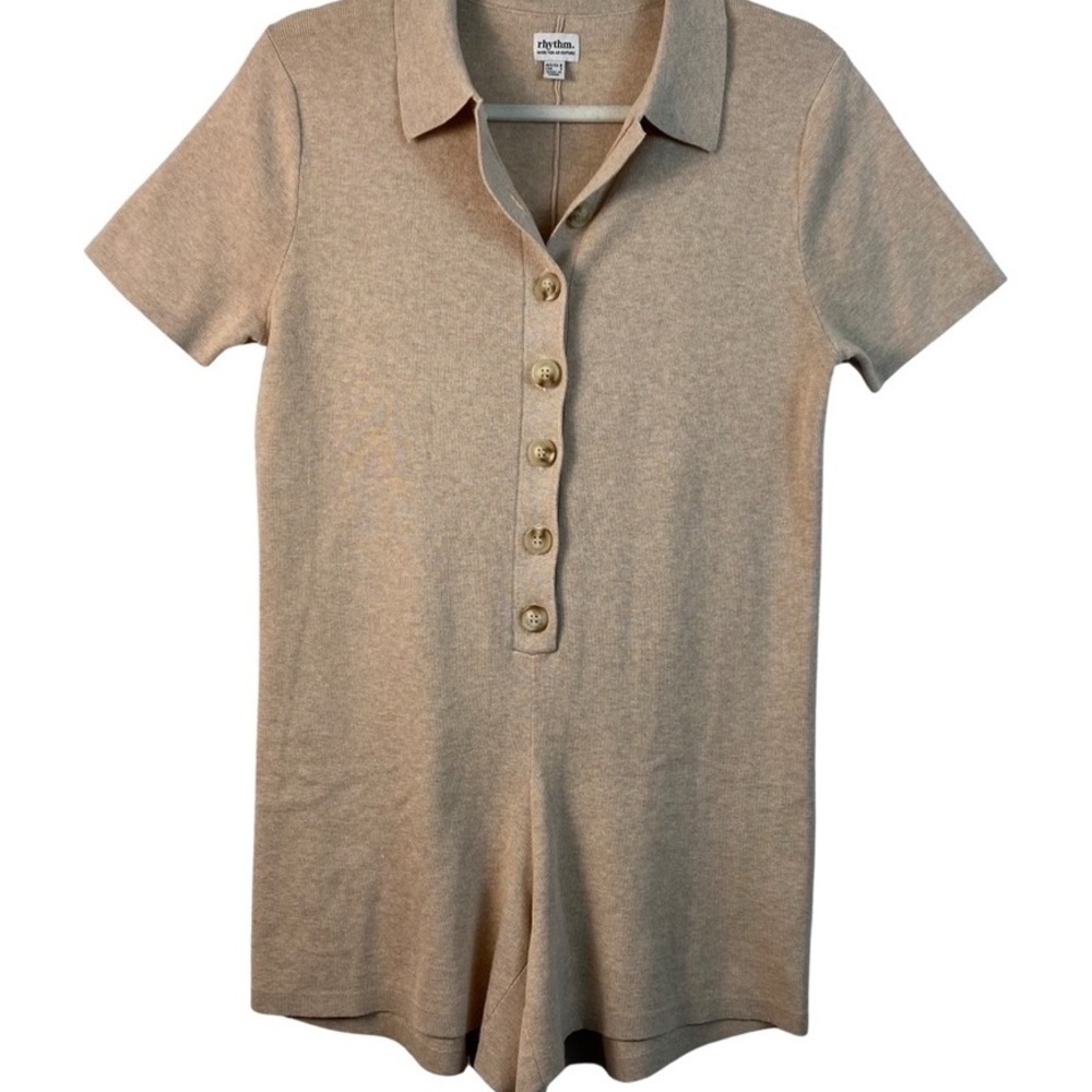 Tan Button-Up Romper - Picture 2 of 5